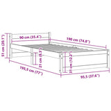 Bed Frame without Mattress Solid Wood 90x190 cm Single Single 815009