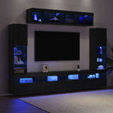 TV Cabinet Set Wall-mounted 6 pcs Black oak Engineered wood 3334382