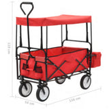 ZNTS Folding Hand Trolley with Canopy Steel Red 147589