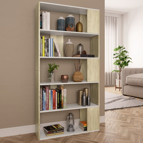 Book Cabinet/Room Divider White and Sonoma Oak 80x24x159 cm Engineered Wood 800104