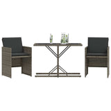 3 Piece Bistro Set with Cushions Grey Poly Rattan 365064