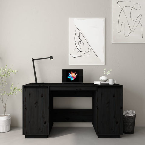 ZNTS Desk Black 140x50x75 cm Solid Wood Pine 814328