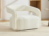065 Chenille Fabric Accent Chair Armchair With Fabric Covered Wooden 360&deg Swivel Base, White W1397P388512