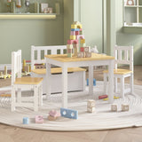 4 Piece Children Table and Chair Set White and Beige MDF 10412