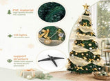 6FT Green Telescopic Christmas Tree with Gold Ribbon, Gold & Silver Ornaments, Bead Chain, PVC, 150 80910638