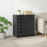 Rolling Cabinet Grey 63.5 x 39 x 65.5 cm Solid Pine Wood 42028378