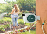Retractable Hose Reel Wall Mounted, 202m Garden Hose Pipe Reel with Lock, Auto Rewind, 7 in 1 Spray T3398P314120