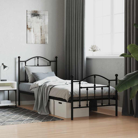 Metal Bed Frame without Mattress with Footboard Black 90x190cm 353449