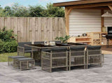 11 Piece Garden Dining Set with Cushions Grey Poly Rattan 3210968