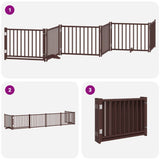 Dog Gate with Door Foldable 6 Panels Brown 480 cm Poplar Wood 3155745