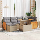 7 Piece Garden Sofa Set with Cushions Beige Poly Rattan Acacia 3327734