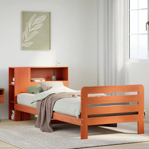 ZNTS Bed Frame without Mattress Wax Brown 90x200 cm Solid Wood Pine 3309904