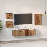 TV Cabinet Set Wall-mounted 5 pcs Old Wood Engineered Wood 3393348