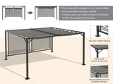 3 x 2.8m Metal Pergola, with Retractable Fabric Roof - Grey T3398P320161