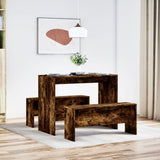 3 Piece Dining Table and Bench set Smoked Oak Engineered Wood 855535