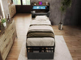 Upholstered Single Bed with LED Lighting, USB Type-C Charging Function, Storage Headboard and N601P288312G