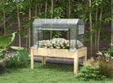 Wooden Planter Box with Greenhouse Cover and Bed Liner, Raised Garden Bed for Vegetables, Flowers, T3398P322156