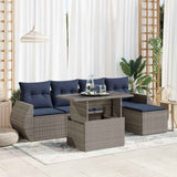 6 Piece Garden Sofa Set with Cushions Grey Poly Rattan Acacia 3326622