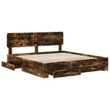 Bed Frame with Drawer Smoked Oak 180 x 200 cm Engineered Wood 3412343