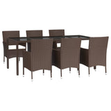 7 Piece Garden Dining Set with Cushions Brown Poly Rattan 3187446