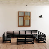 12 Piece Garden Lounge Set Black Solid Pinewood 3075898