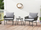 3-Piece Rattan Bistro Set, Garden Table and Chairs with 4 Cushions, Patio Rattan Conversation T3398P553416