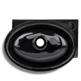 Ceramic Bathroom Sink Basin Faucet/Overflow Hole Black Round 141925