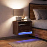 ZNTS Wall-mounted Bedside Cabinet with LED Lights Brown Oak 852073