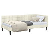 Corner Bed Frame with Headboard Cream 90 cm x 200 cm Velvet 42016435