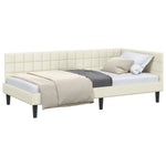 Corner Bed Frame with Headboard Cream 90 x 200 cm Velvet 42016435