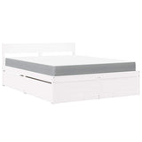 Bed with Drawers and Mattress White 140x200 cm Solid Wood Pine 3281899