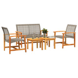 5 Piece Garden Lounge Set Grey Poly Rattan and Acacia Wood 367605