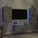 5 Piece TV Wall Units with LED Concrete Grey Engineered Wood 3216828