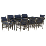 Garden Dining Set with Cushion 9 pcs Grey and Black Rattan 3380252