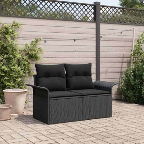 Garden Sofa with Cushion Black 141 x 62 x 69cm Poly Rattan 42006711