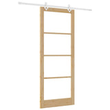 Sliding Door Natural 93 x 232 cm Solid Pine Wood and Glass 3332263