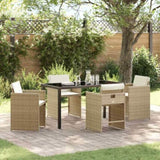 Garden Dining Set with Cushion 5 pcs Beige Poly Rattan 3379989