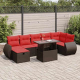 8 Piece Garden Sofa Set with Cushions Brown Poly Rattan Acacia 3327914