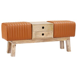 Bench 110 x 30 x 45 cm Real Leather Brown 42042120