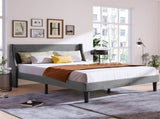Double Bed Velvet Grey 4FT6 Upholstered Bed with Winged Headboard, Wood Slat Support WF284398AAG