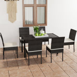 ZNTS 7 Piece Outdoor Dining Set with Cushions Poly Rattan Black 3100398