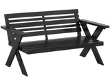2 Seater Wooden Garden Bench, Slatted Patio Bench with Armrest and Backrest, Black T3398P551625