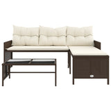 Garden Sofa with Table and Cushions L-Shaped Brown Poly Rattan 365573