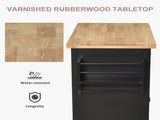 Rolling Kitchen Island Storage Trolley with Rubber Wood Top & Drawers for Dining Room, Black T3398P329903
