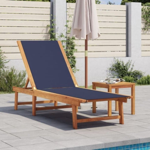 Sun Lounger with Table Blue Solid Wood Acacia and Textilene 4008418
