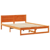 Bed Frame with Headboard Wax Brown 140 x 200 cm Solid Pine Wood 873273