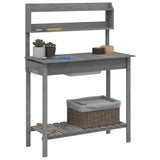 Potting Table with Sink Grey 147.5x44x139.5 cm Solid Wood Fir 156348