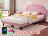 3ft Single Upholstered Bed with LED Adjustable Cute Cloud Headboard, Soft Velvet Bed Frame with N652P241968P