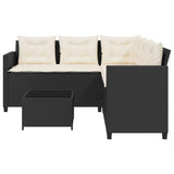 Garden Sofa with Table and Cushions L-shaped Black Poly Rattan 369039