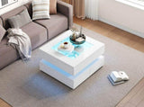 Highgloss Coffee Table with 3 drawers, LED lights, Square Centre Table with glass tabletop, Sofa N605P374075W